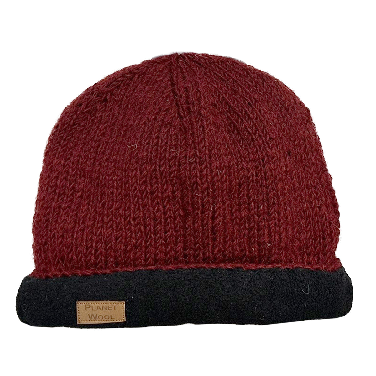 Planet wool - Round hat extra | wollen muts met omslag Maroon