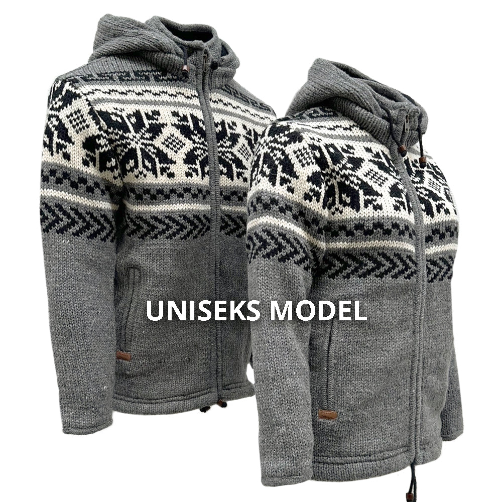 Planet Wool - Snowflake Jacket | wollen vest met fleecevoering