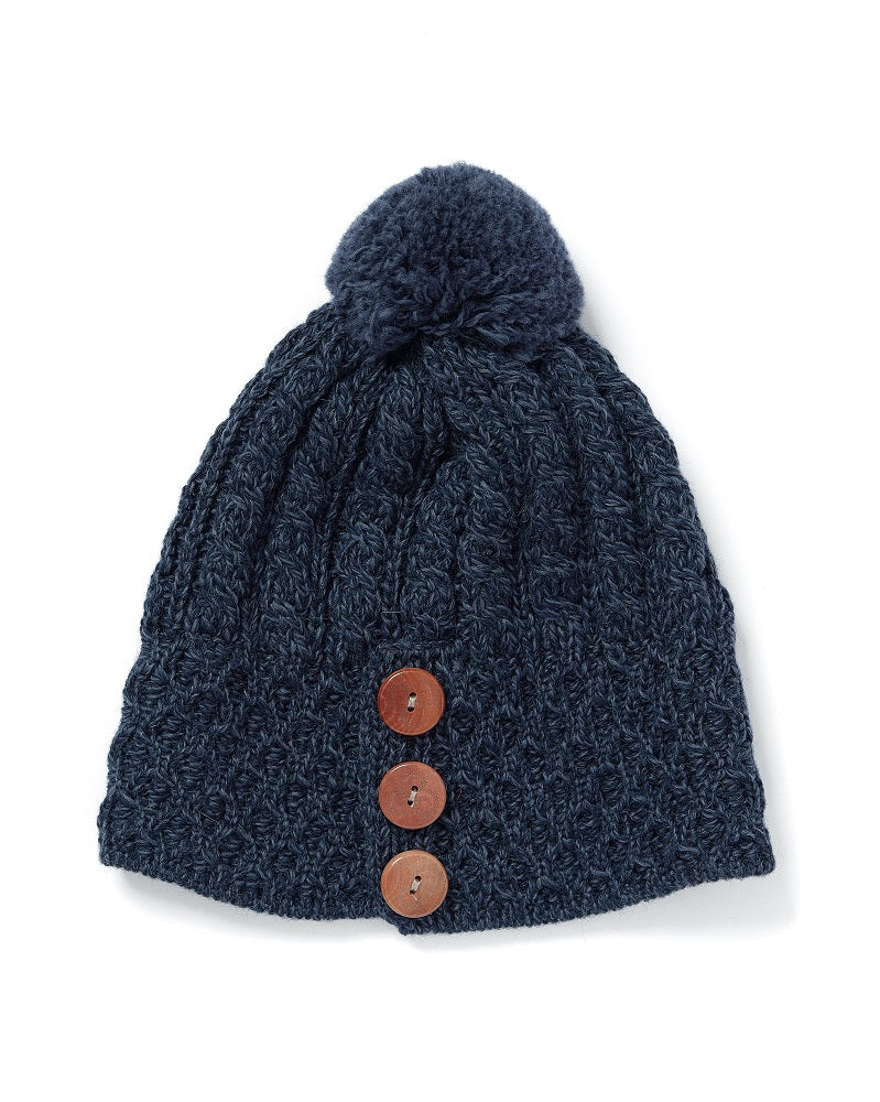 Aran Woollen Mills - B595 | wool hat with pompon and buttons