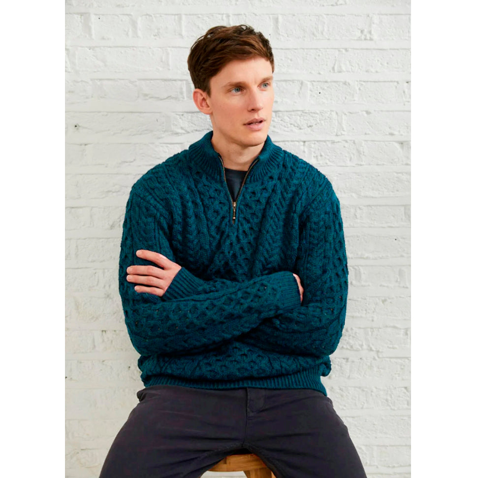 Aran Woollen Mills - wollen trui met halve rits | Texelana