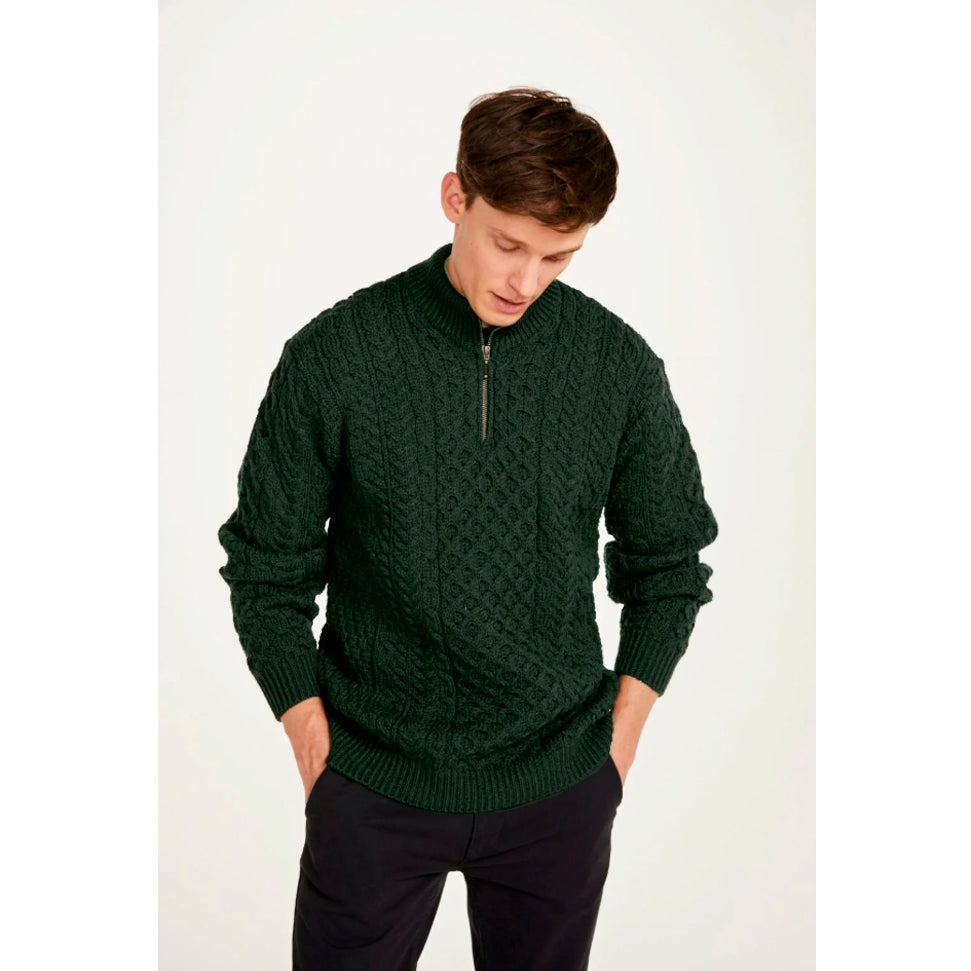 Aran Woollen Mills - wollen trui met halve rits | Texelana