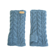 Erin Knitwear - Aran Cable handwarmers | polswarmers van wol Denim blue