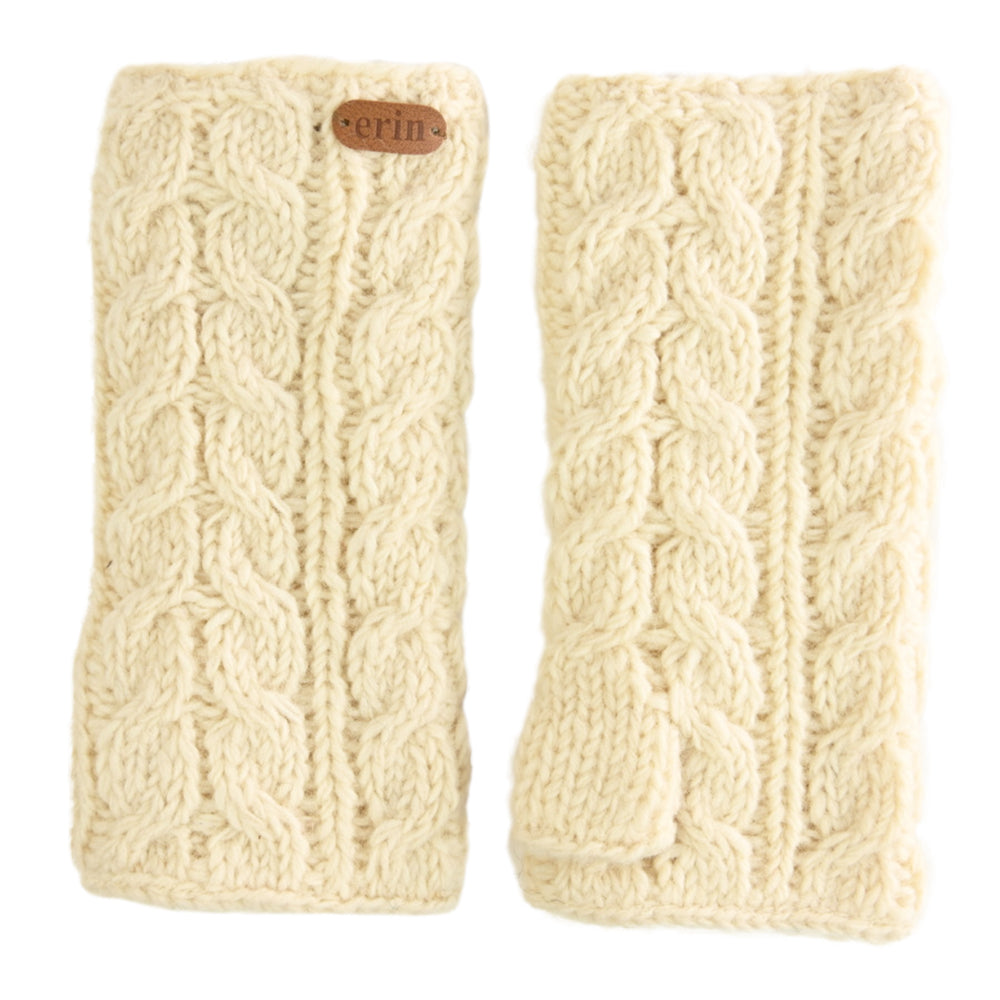 Erin Knitwear - Aran Cable handwarmers | polswarmers van wol White