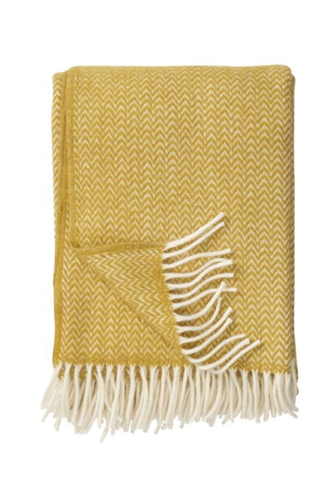 Klippan - Chevron | plaid van lamswol Yellow 180x200 cm.