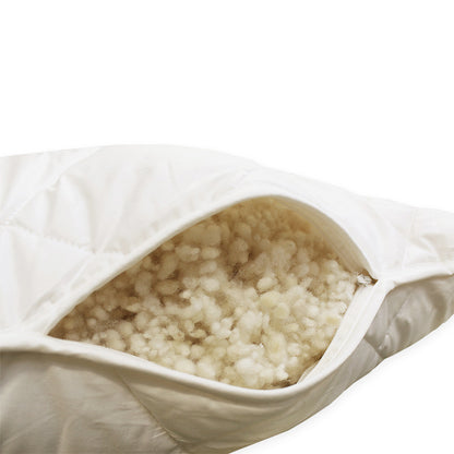 Texelana Excellent hoofdkussen van doorgestikt katoen, gevuld met schapenwolbolletjes voor vochtregulatie en ondersteuning.