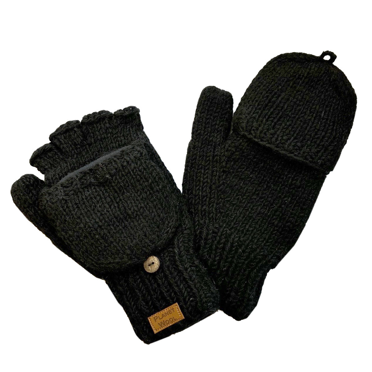 Planet Wool - Gloves fold | handschoenen van wol Black