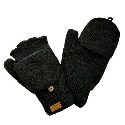 Planet Wool - Gloves fold | handschoenen van wol Black