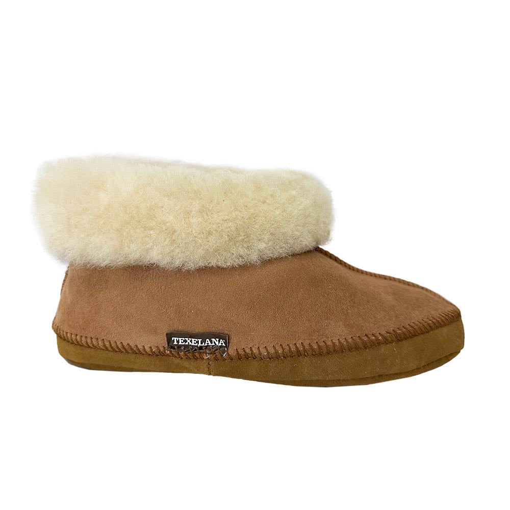 Texelana Hors | hoge pantoffel van schapenvacht Cognac