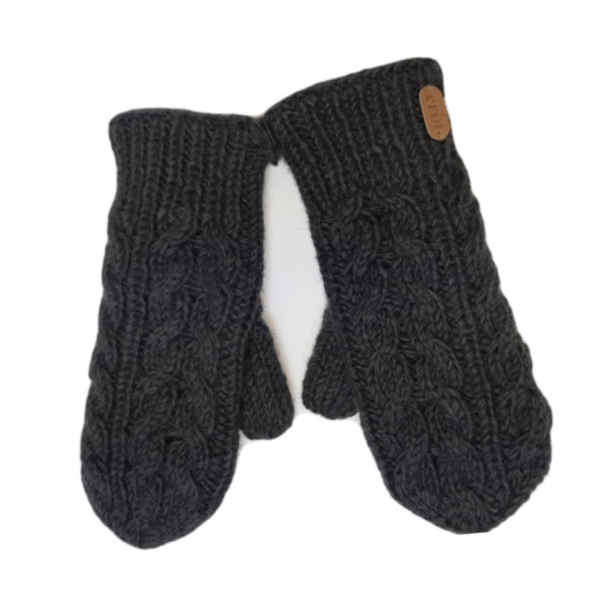 Erin Knitwear - Aran Cable Mittens | wanten van wol Charcoal