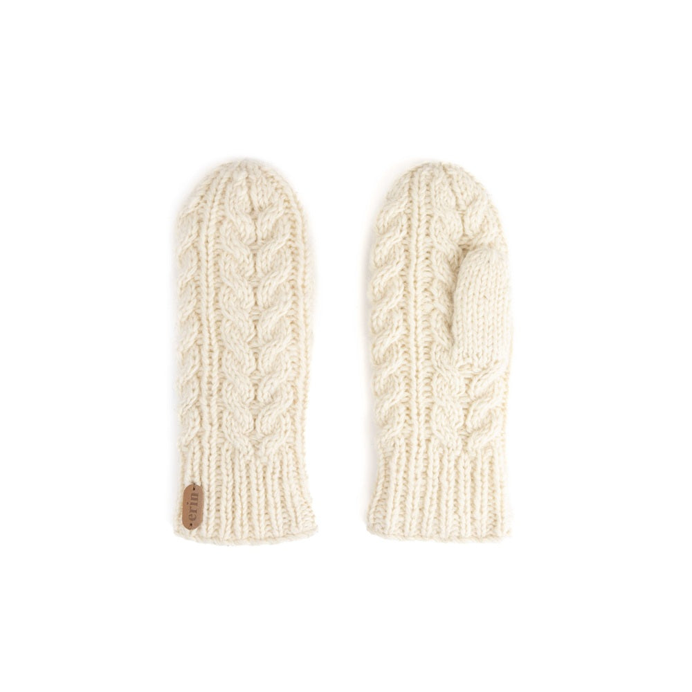Erin Knitwear - Aran Cable Mittens | wanten van wol White