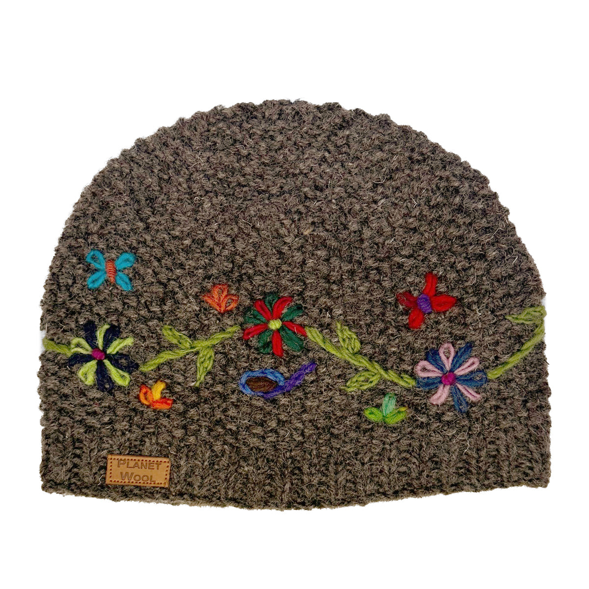 Planet Wool - Short flower hat | wollen muts met bloemen Brown