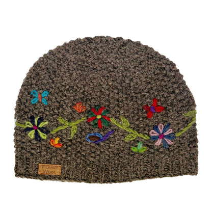 Planet Wool - Short flower hat | wollen muts met bloemen Brown