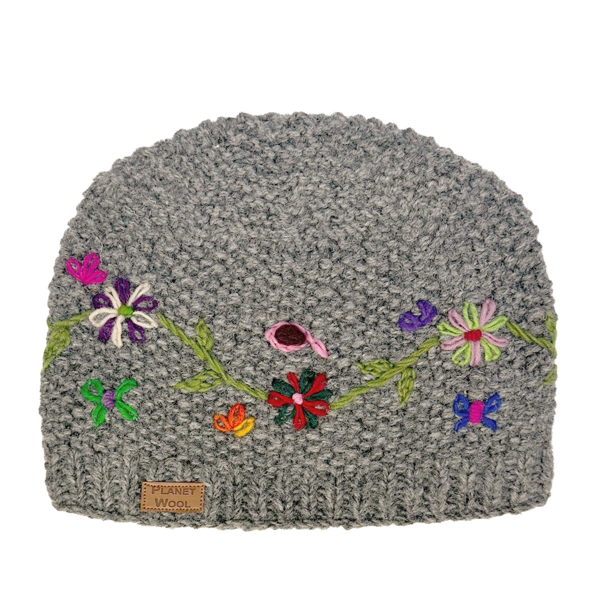 Planet Wool - Short flower hat | wollen muts met bloemen Grey