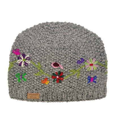Planet Wool - Short flower hat | wollen muts met bloemen Grey