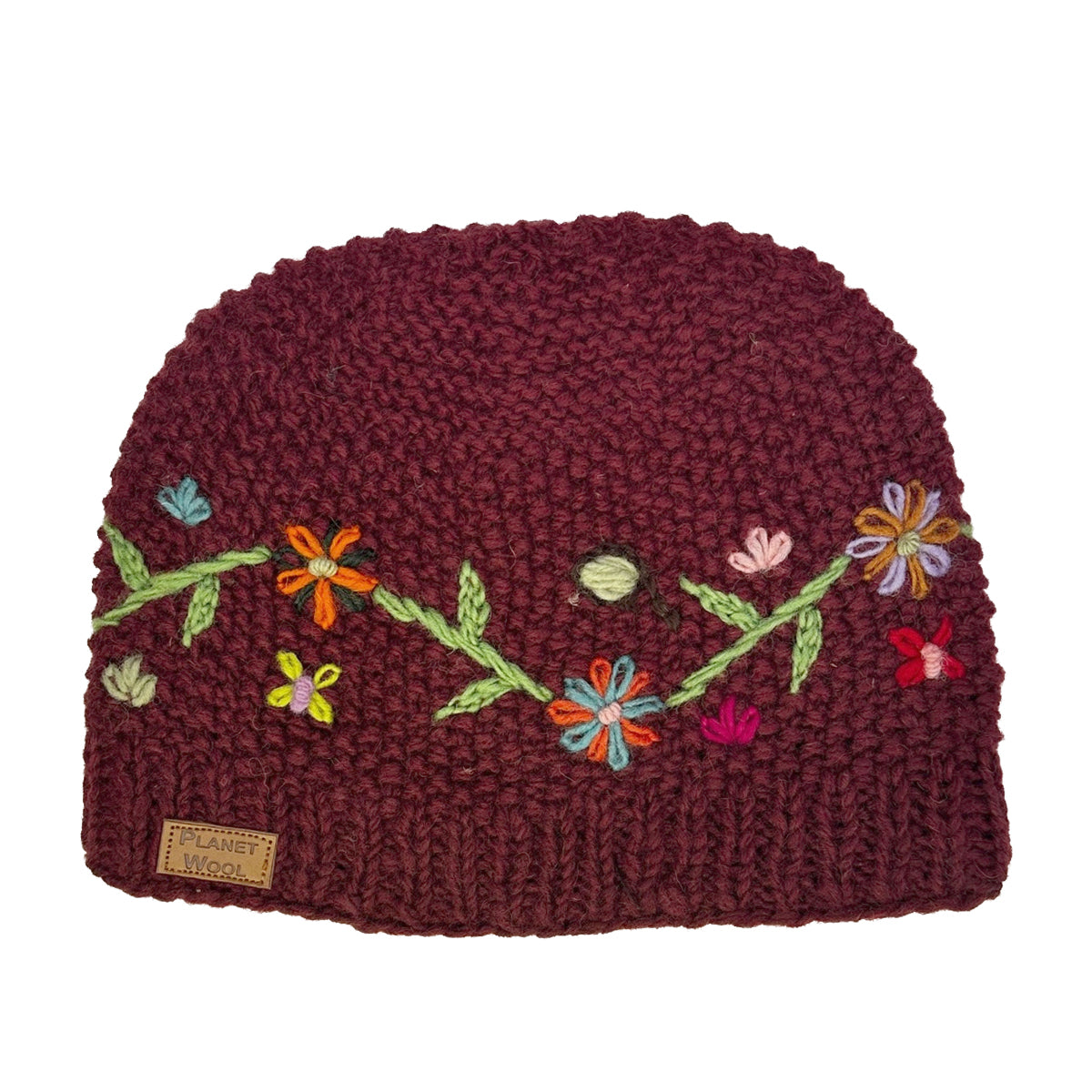 Planet Wool - Short flower hat | wollen muts met bloemen Maroon