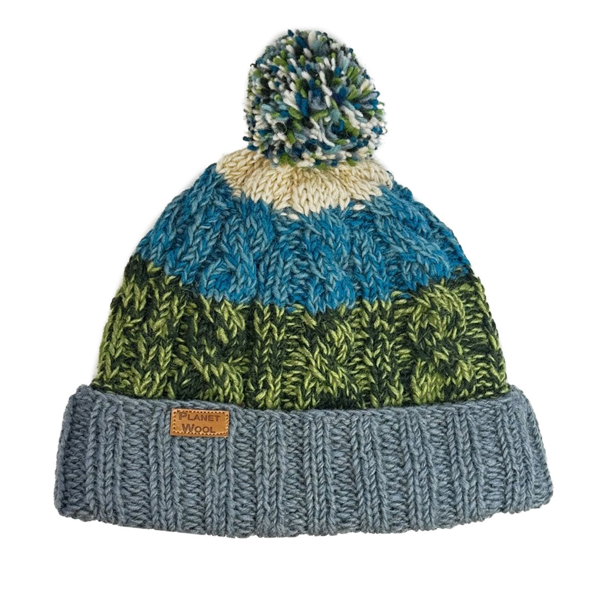 Planet Wool - Pompom hat | wollen muts met omslag Grey