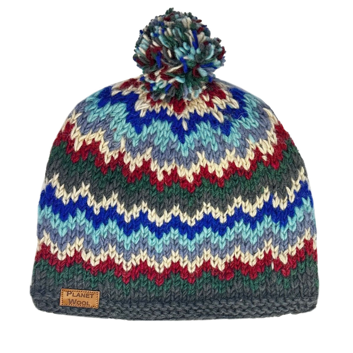 Planet Wool - Pompom hat Wave | wollen muts met fleecevoering Blue