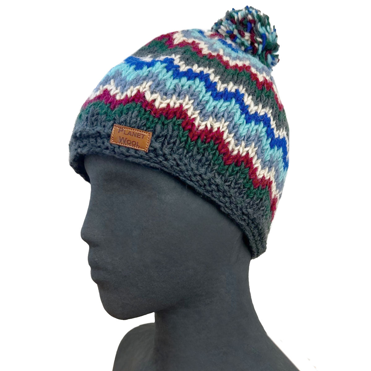 Planet Wool - Pompom hat Wave | wollen muts met fleecevoering