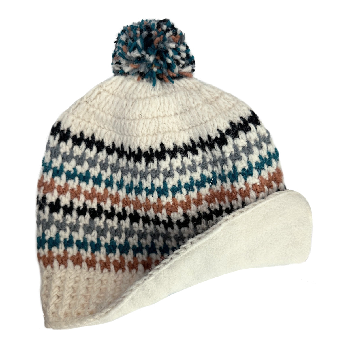 Planet Wool - Pompom hat | wollen muts met fleecevoering White