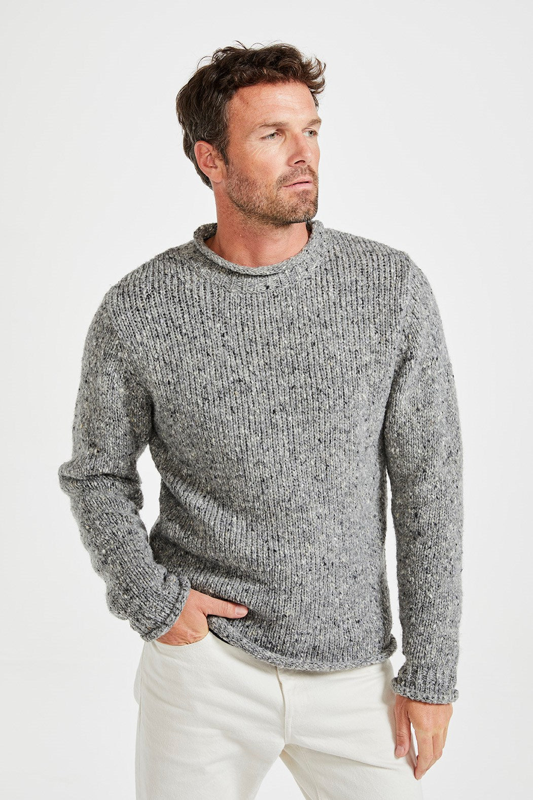 Aran Woollen Mills - R193 | wollen herentrui Grey