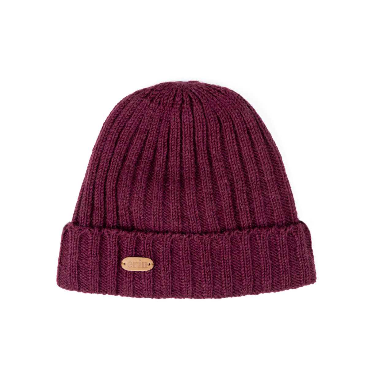 Erin Knitwear - Rib pullon Hat Turn up | wollen muts met fleece voering Berry
