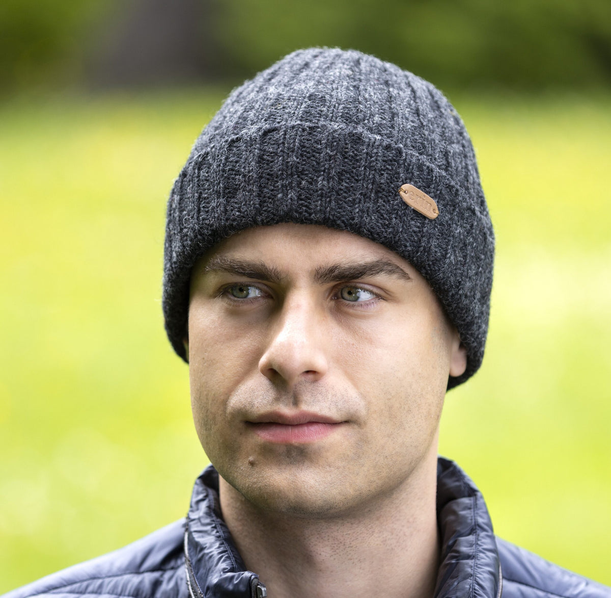 Erin Knitwear - Rib pullon Hat Turn up | wollen muts met fleece voering Charcoal