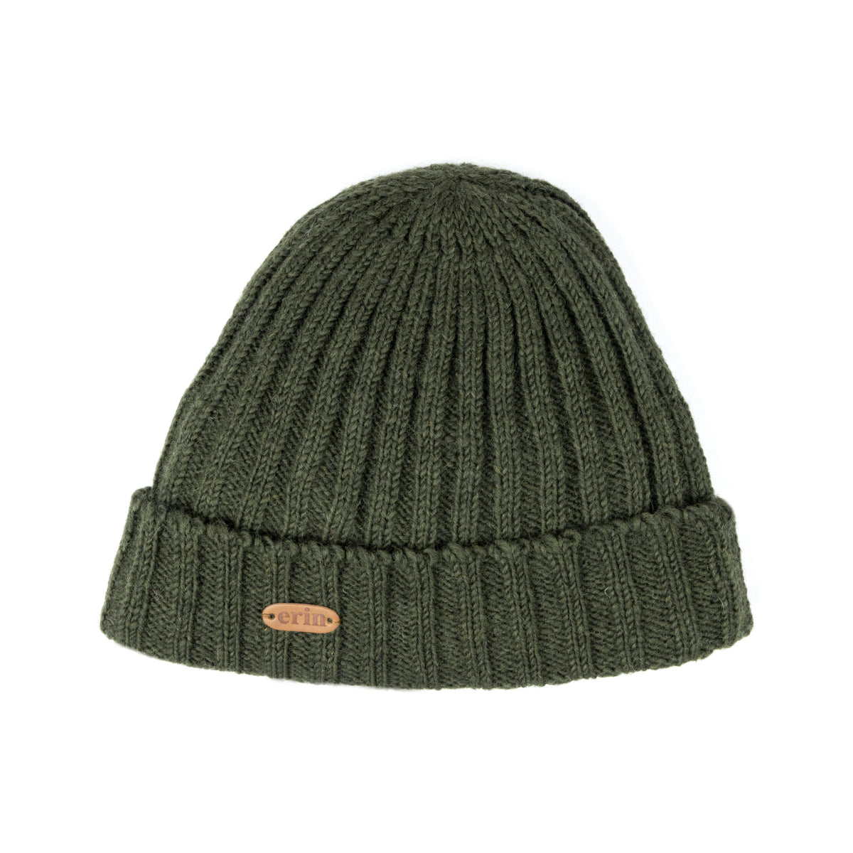 Erin Knitwear - Rib pullon Hat Turn up | wollen muts met fleece voering Green