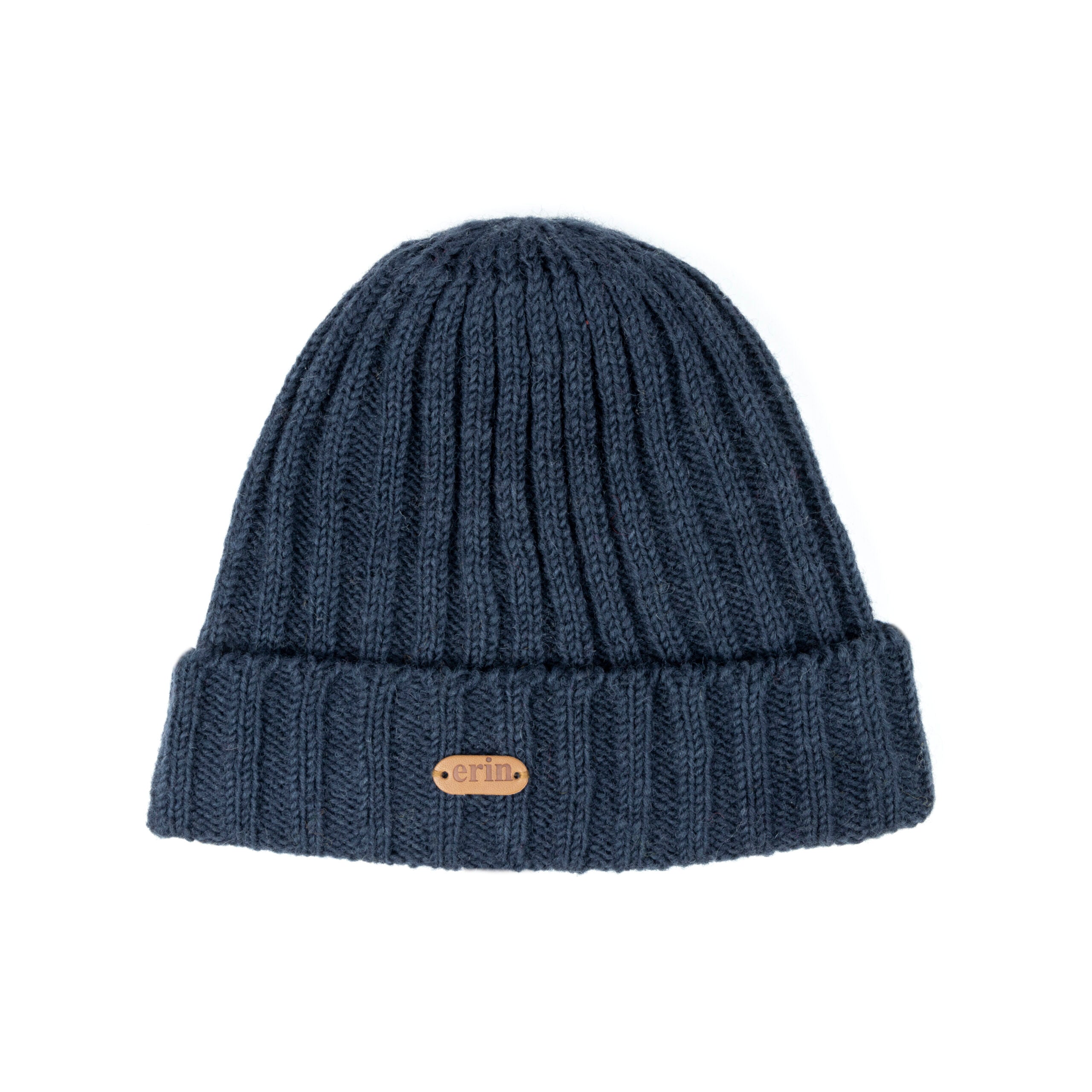 Erin Knitwear - Rib pullon Hat Turn up | wollen muts met fleece voering Navy