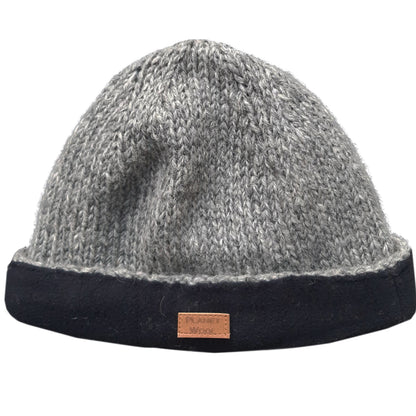 Planet wool - Round hat extra | wollen muts met omslag Grey
