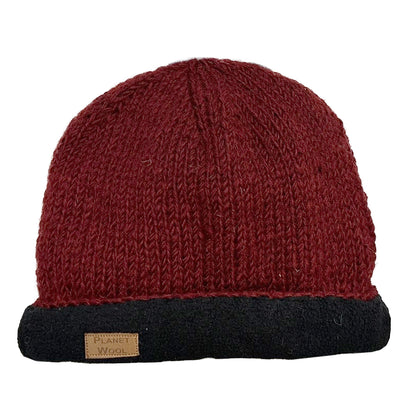 Planet wool - Round hat extra | wollen muts met omslag Maroon
