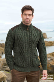 West End - T46 Fionn Zip cardigan | wollen herenvest met rits Army green