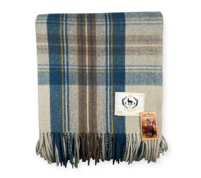 Belpo - Tartan blanket | wollen plaid Steward blue 150x180 cm.