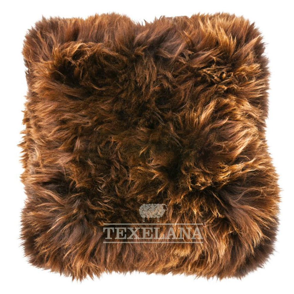 Texelana - sierkussen van schapenvacht | langharig - enkelzijdig Irish brown