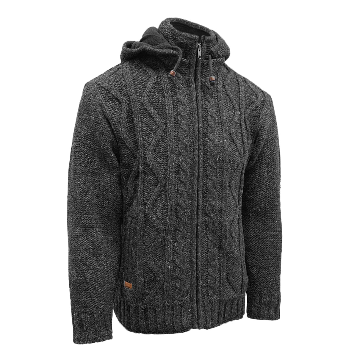 Planet Wool - Cable Knit | wollen herenvest met fleecevoering Charcoal