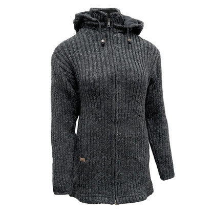 Planet Wool - Long Jacket Rib | wollen damesvest met fleecevoering