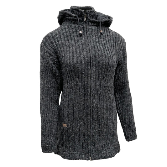 Planet Wool - Long Jacket Rib | wollen damesvest met fleecevoering