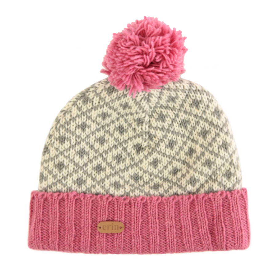 Erin Knitwear - Turn up hat bobble | wollen muts Rose