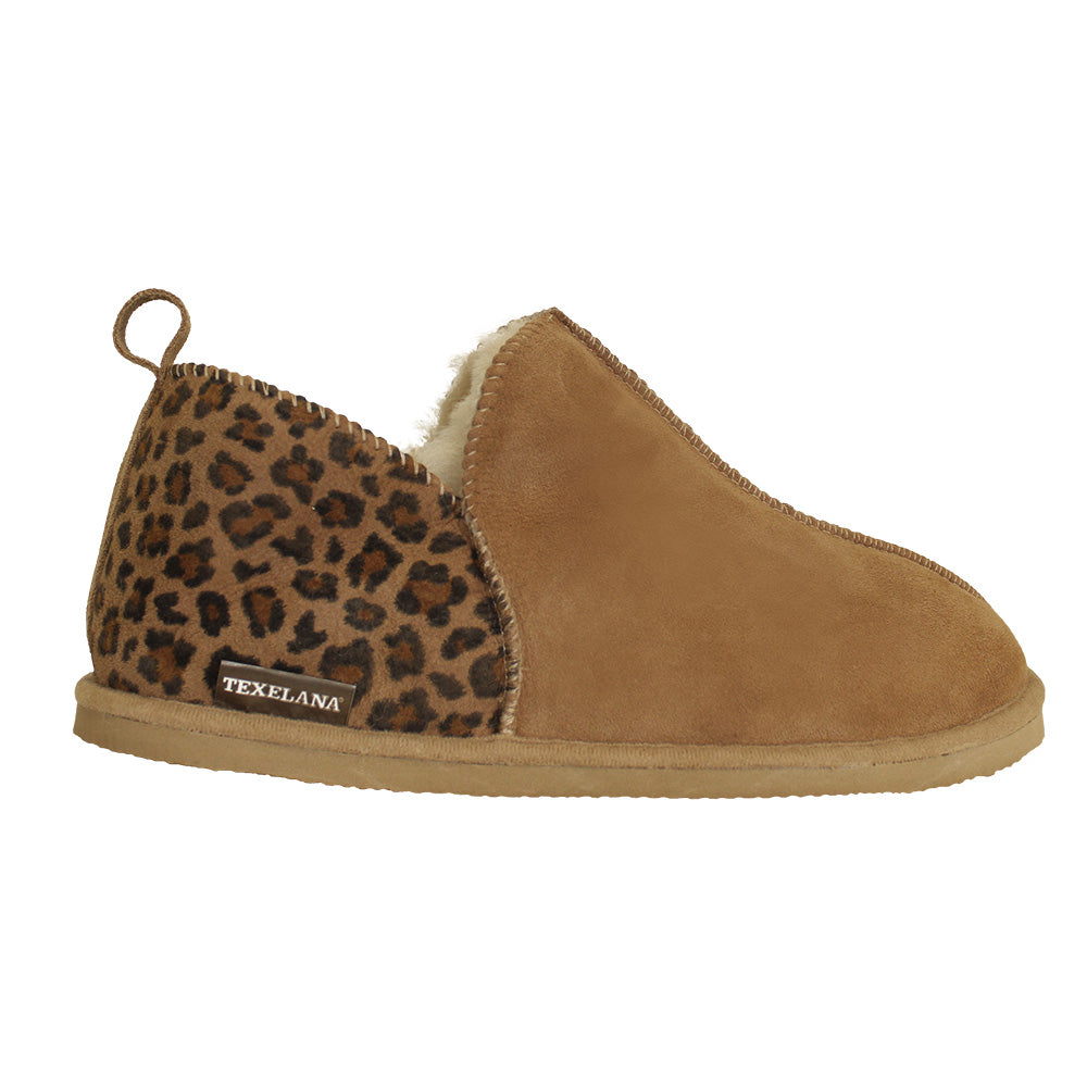 Texelana Strend | hoge pantoffel van schapenvacht Panter cognac