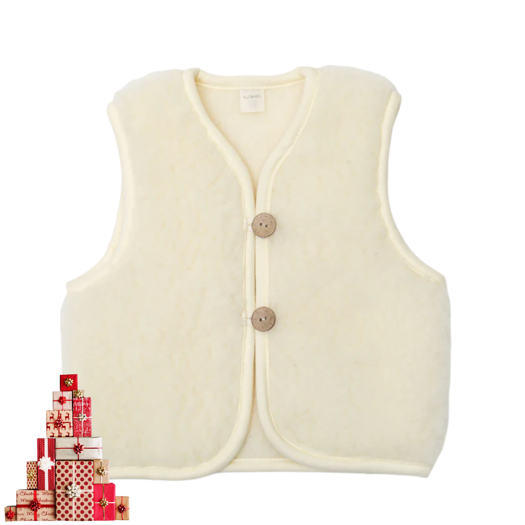 Flokati - Panda vest | kinderbodywarmer van merinowol