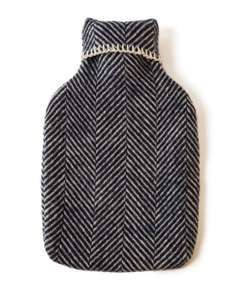 Tweedmill - Hot water bottle | wollen kruikzak met kruik Fishbone Navy