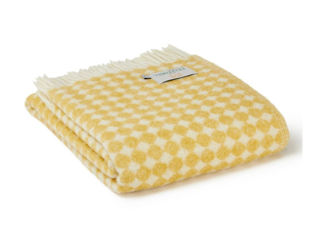 Tweedmill - Jacquard Spot | wollen plaid 130x200 cm. Oil yellow