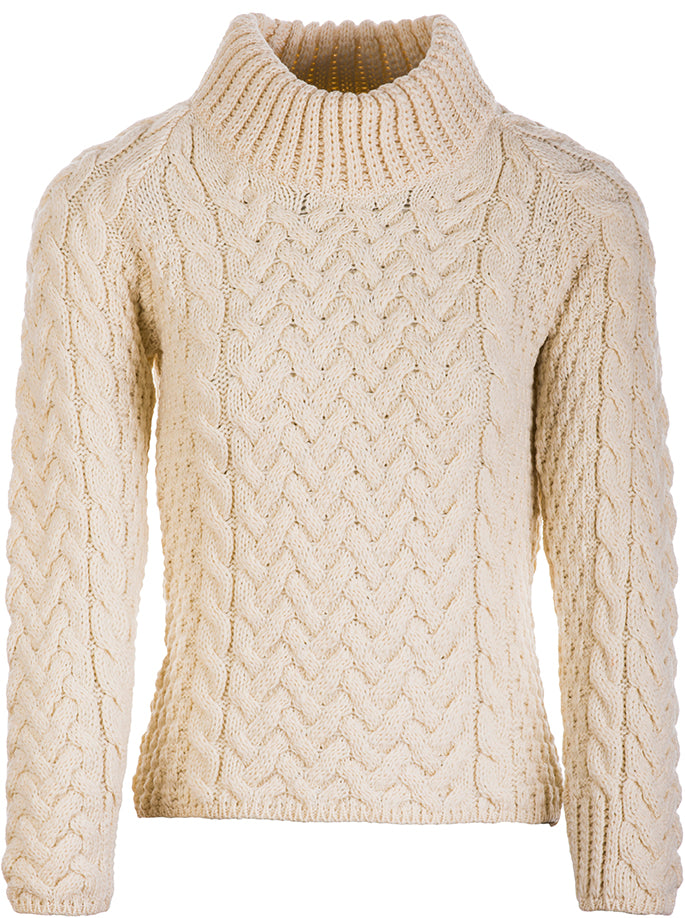 Aran Woollen Mills - B464 | merinowollen damestrui met col Wolwit