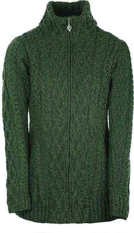 Aran Woollen Mills - B926 | getailleerd wollen vest met rits Green