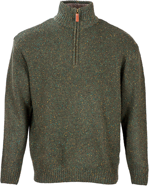 Aran Woollen Mills - R693 Troyer Zip | herentrui van lamswol Green